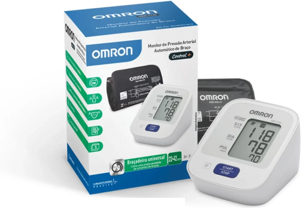 Monitor digital de pressão arterial OMRON Control Plus HEM-7122 com braçadeira