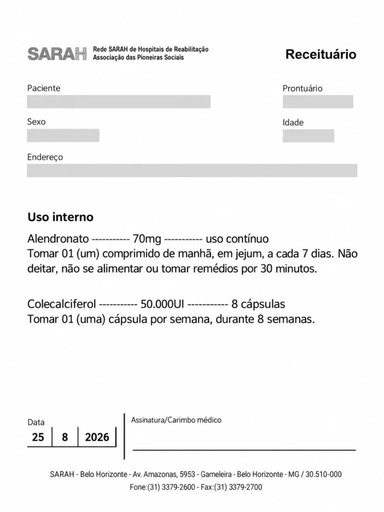 Receita do SARAH com alendronato 70 mg e colecalciferol 50.000 UI